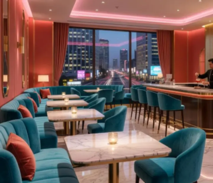 Moderní interiér restaurace Cezia Club s večerní casino atmosférou